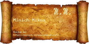 Minich Miksa névjegykártya